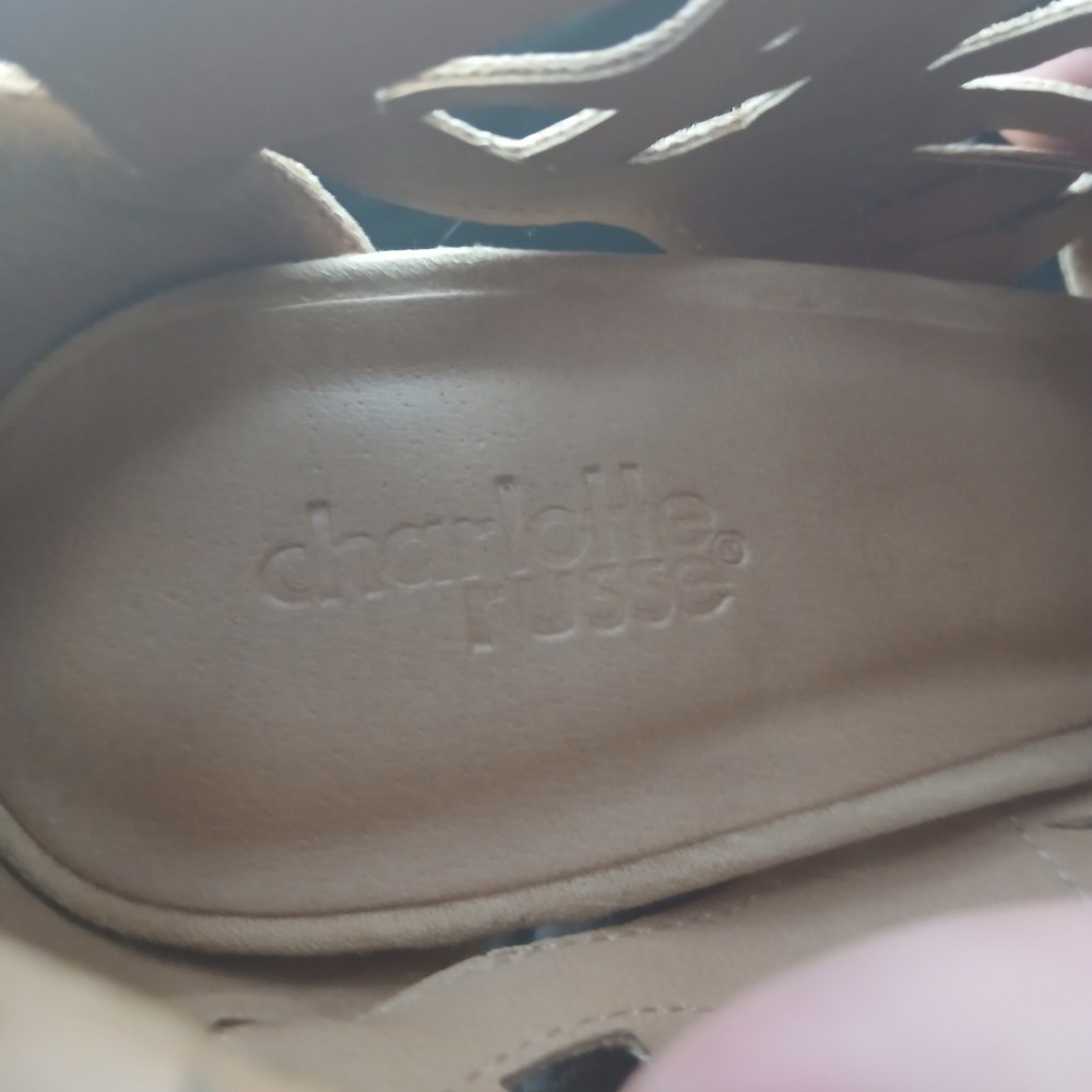 Charlotte Russe Block Heel Sandals 8 Tan Caged Lace Up Boho Faux Suede Open Toe - Picture 4 of 10
